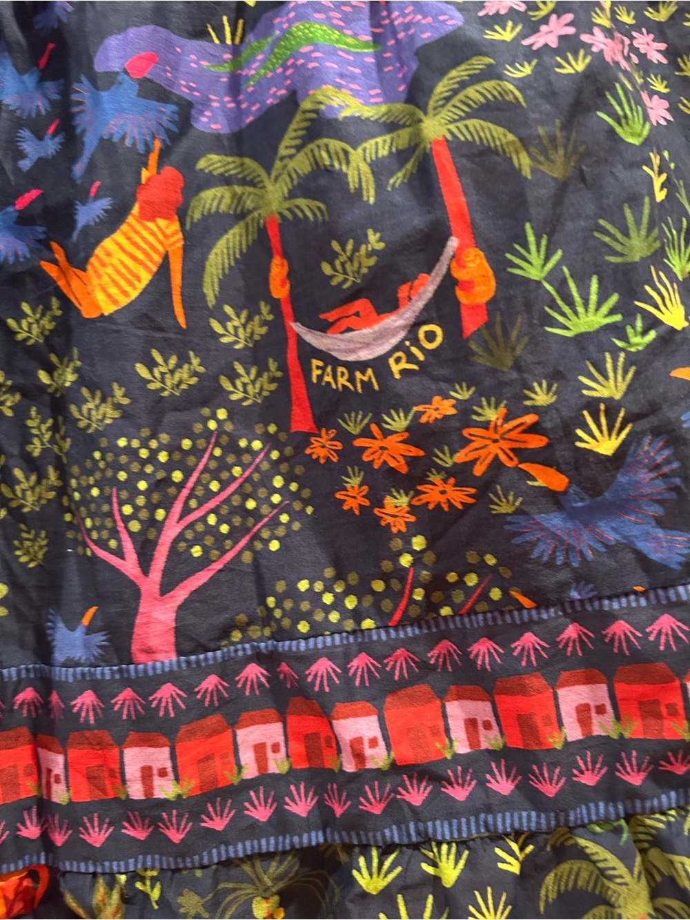 Farm Rio Bohemian Floral & Animal Print Tiered Dress 100% Cotton - Picture 6 of 12